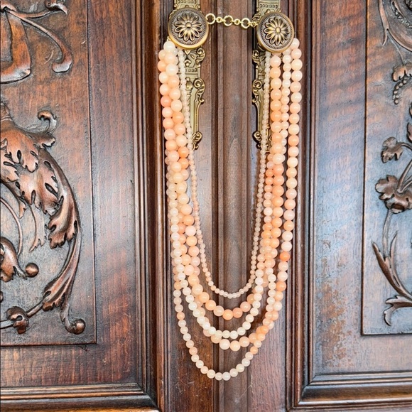 Talbots genuine stone necklace Elegant Peach layered adjustable NEW - Picture 1 of 3